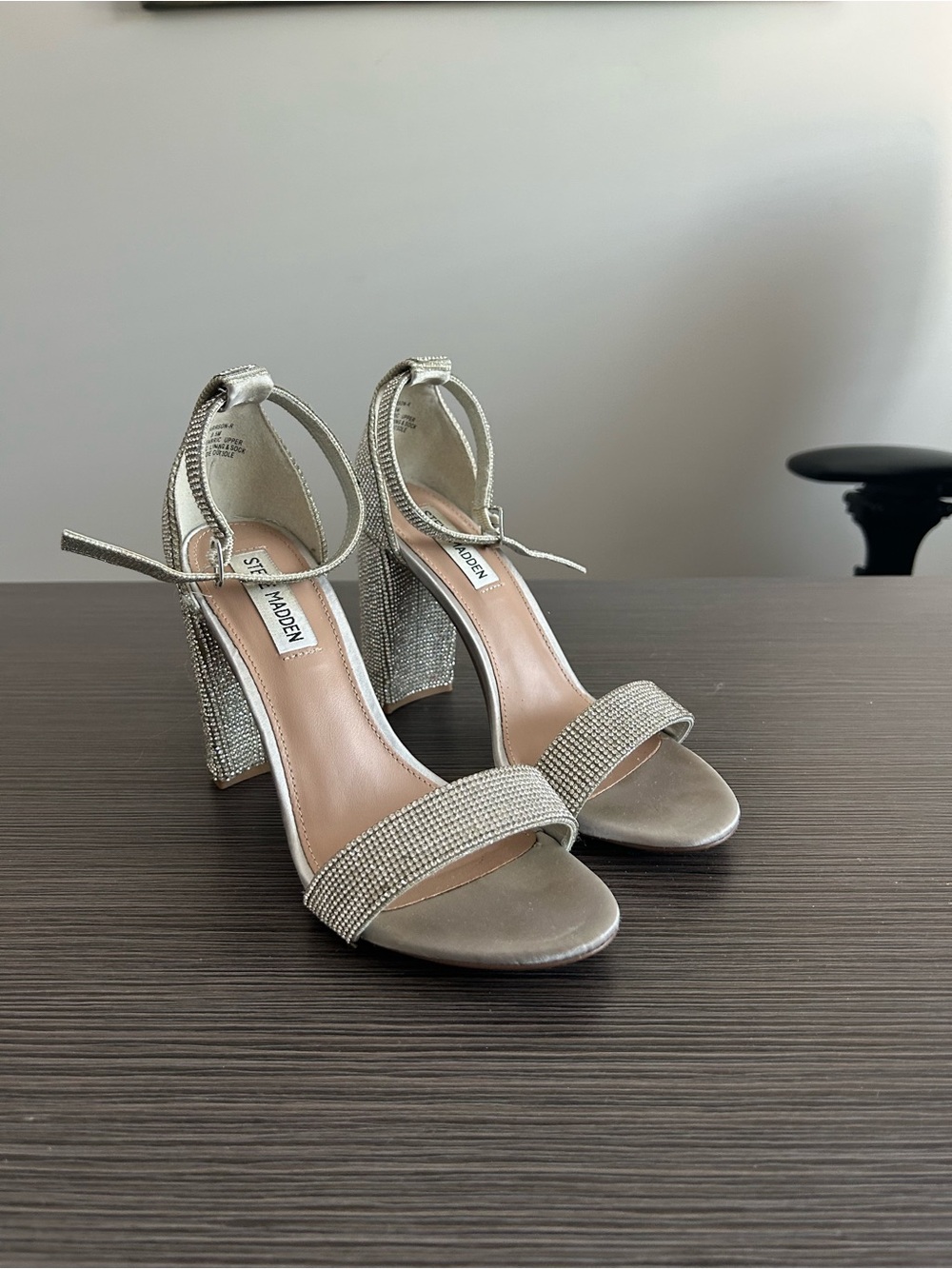 Steve Madden Silver Rhinestone Block Heel Sandals